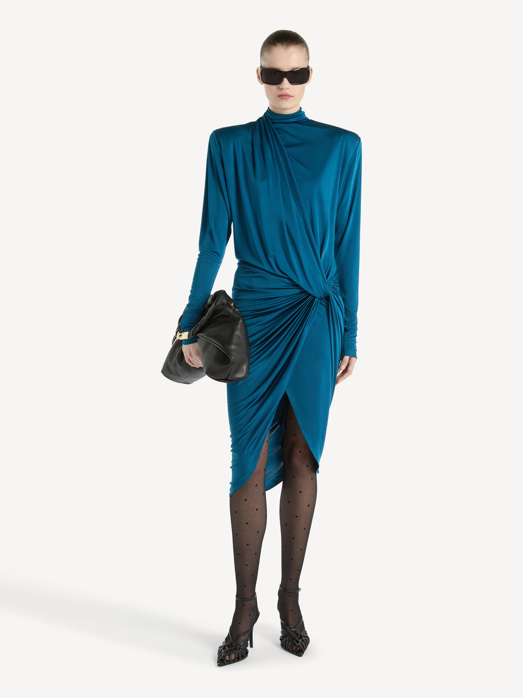 Robe drapée en jersey fluide - Bleu