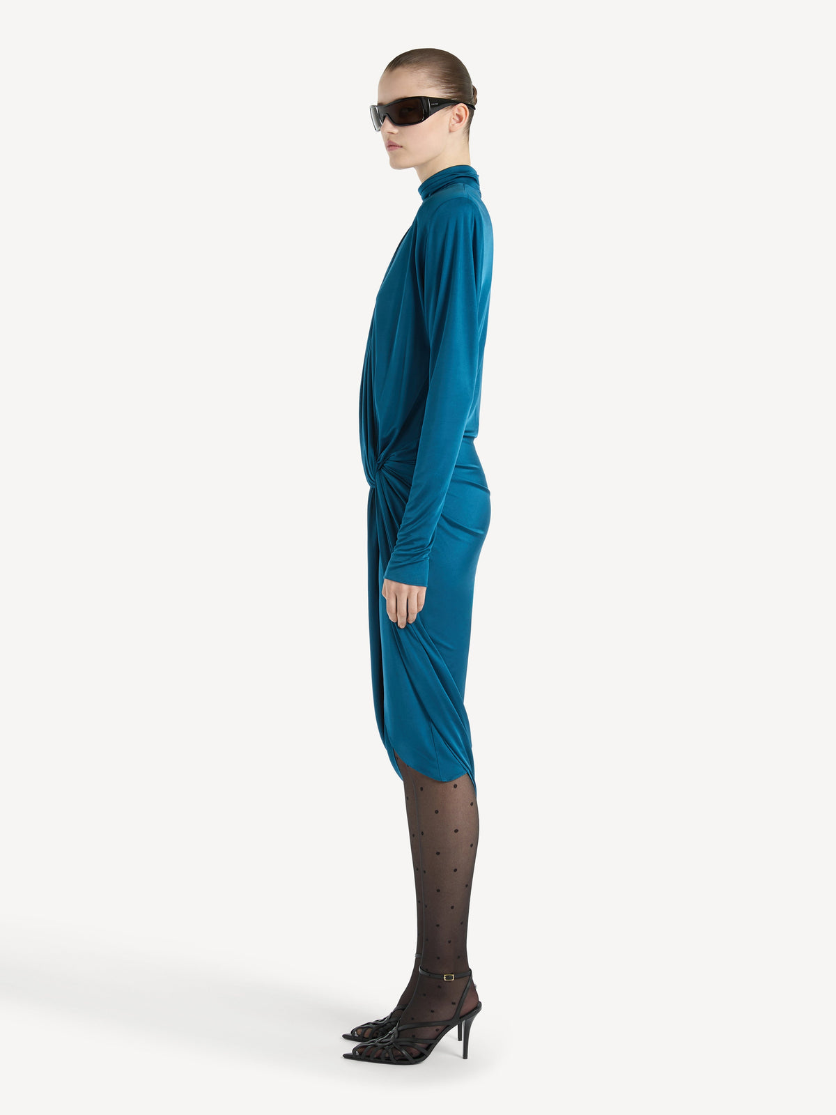 Robe drapée en jersey fluide - Bleu