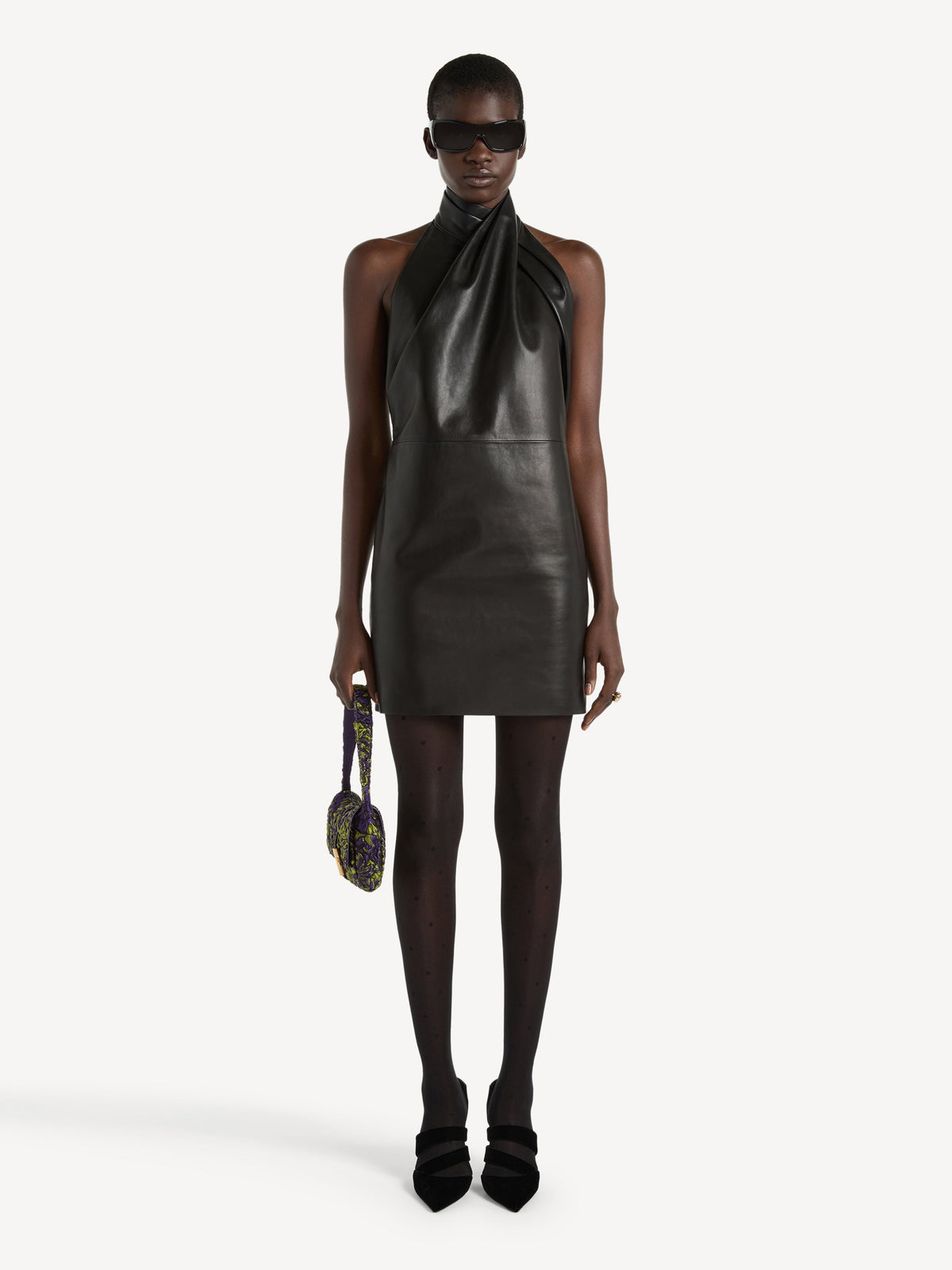 Robe dos-nu en cuir d'agneau - Noir
