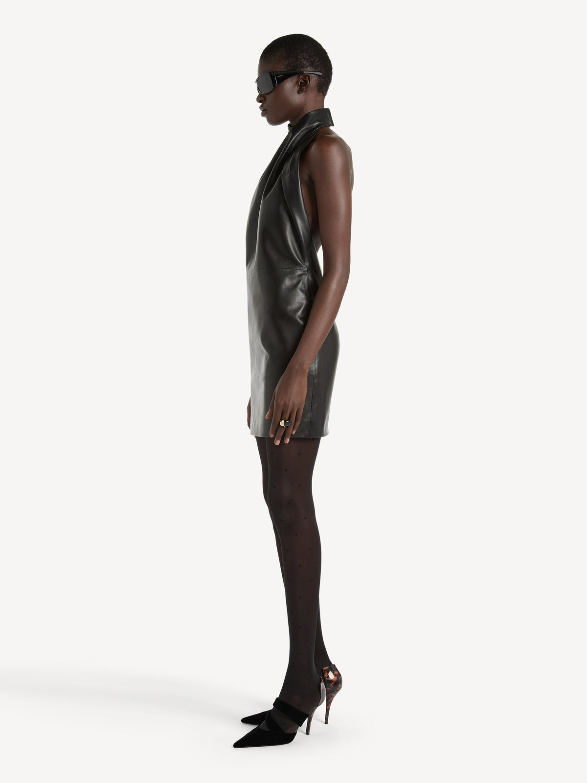 Robe dos-nu en cuir d'agneau - Noir