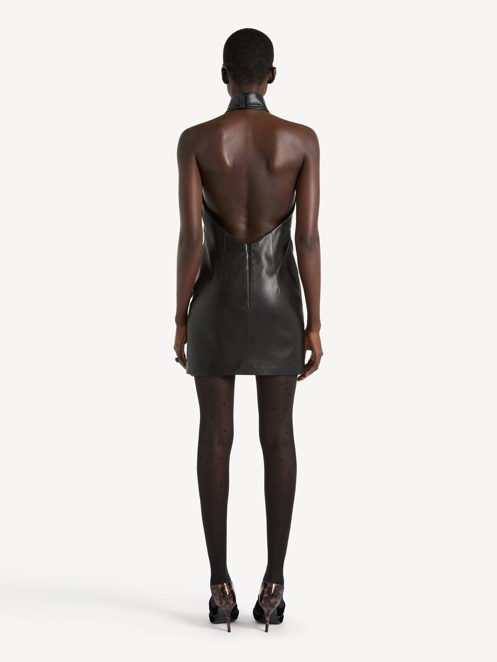 Robe dos-nu en cuir d'agneau - Noir