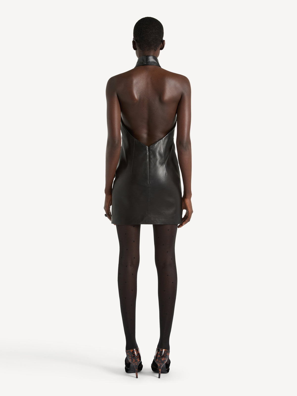 Robe dos-nu en cuir d'agneau - Noir