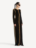 Robe longue à galon brodé en velours - Noir