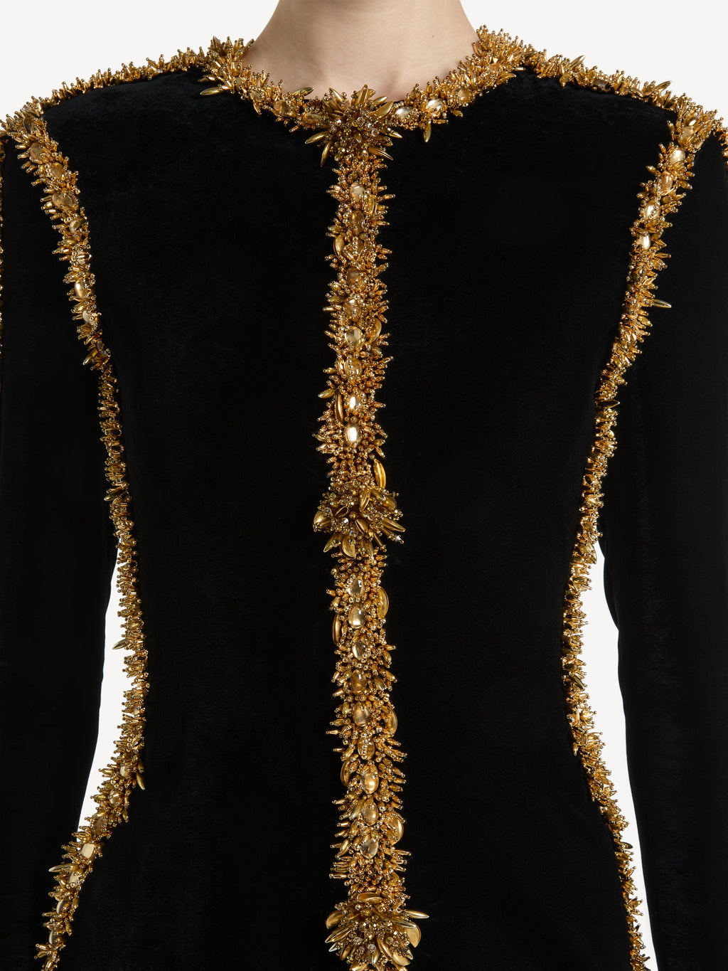 Robe à galon brodé en velours - Noir