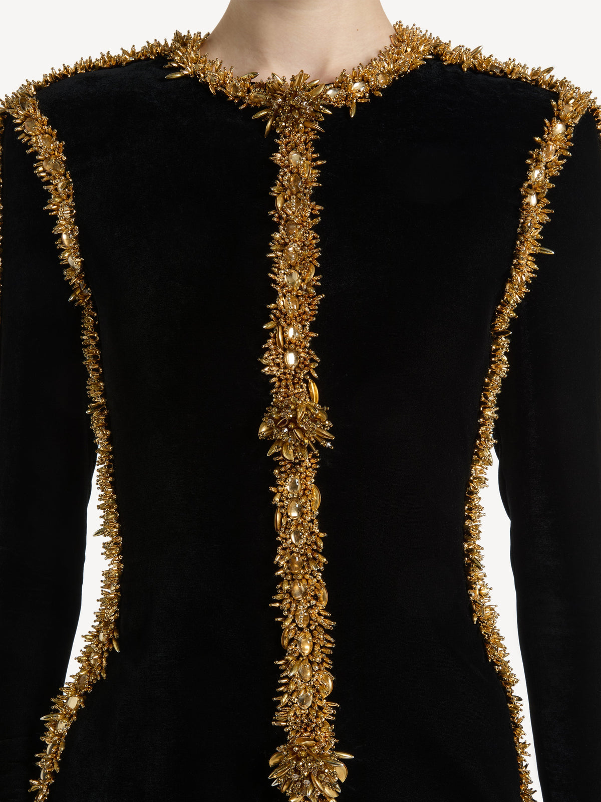 Robe à galon brodé en velours - Noir