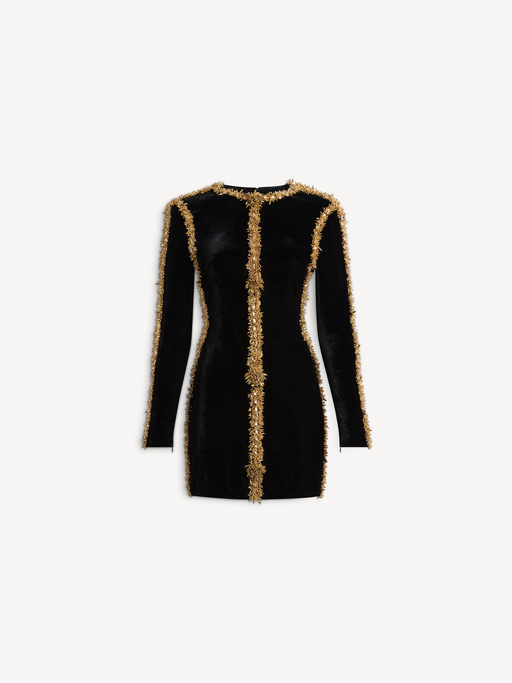 Robe à galon brodé en velours - Noir