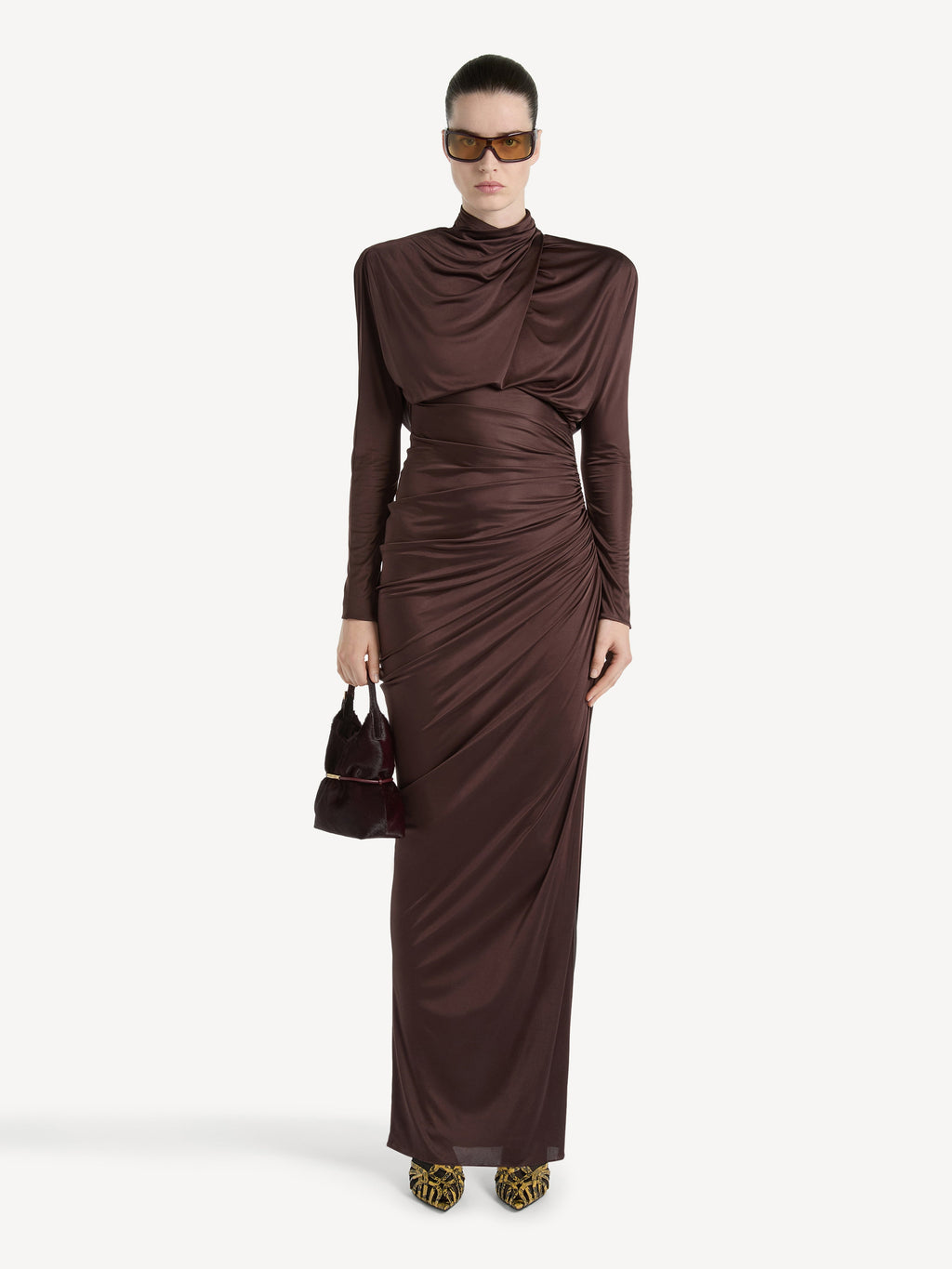 Robe longue en jersey fluide - Marron