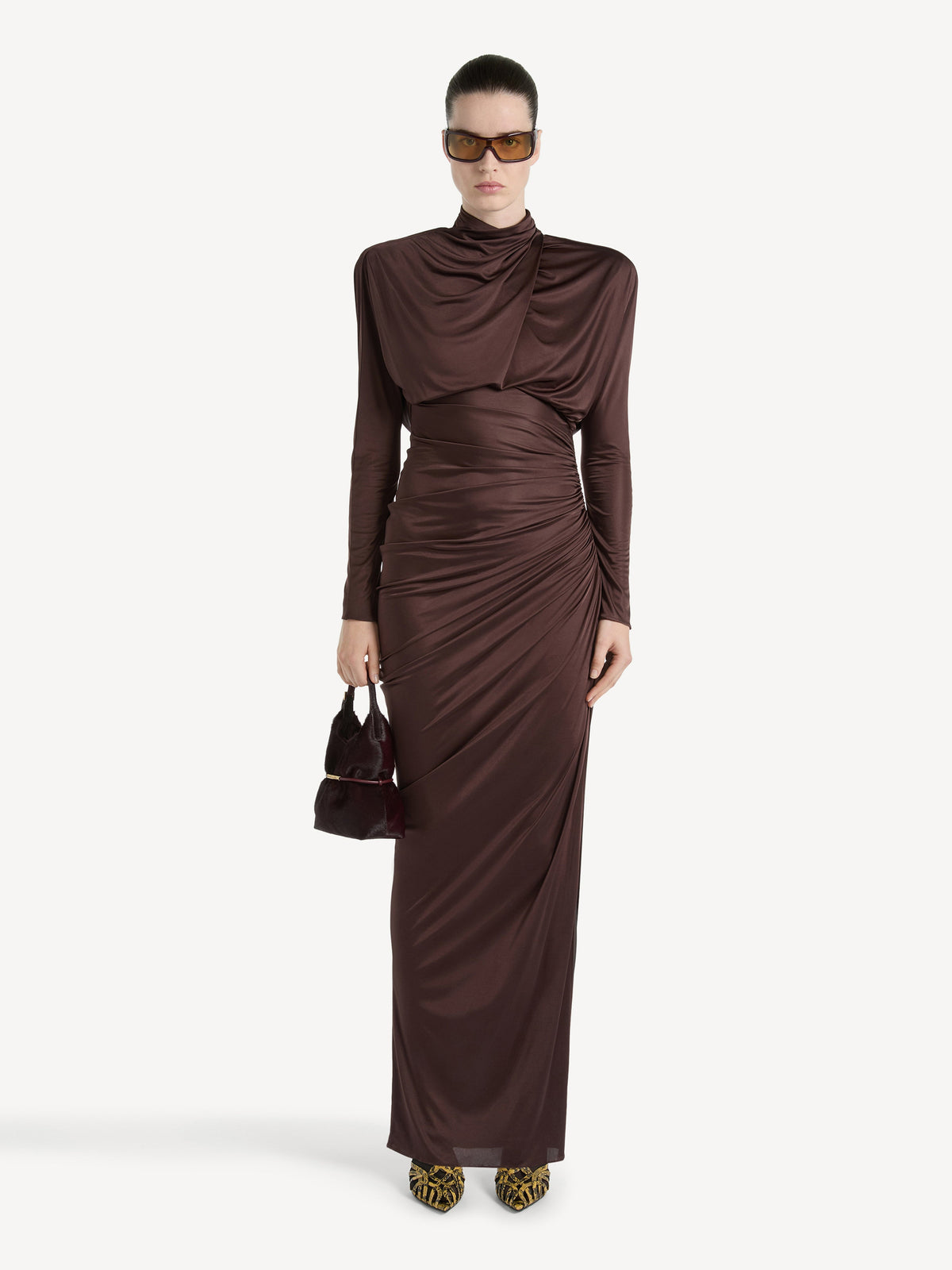 Robe longue en jersey fluide - Marron