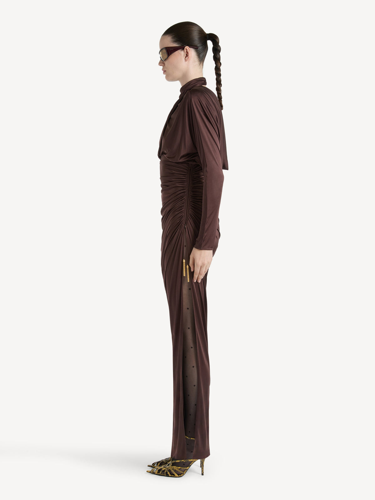 Robe longue en jersey fluide - Marron