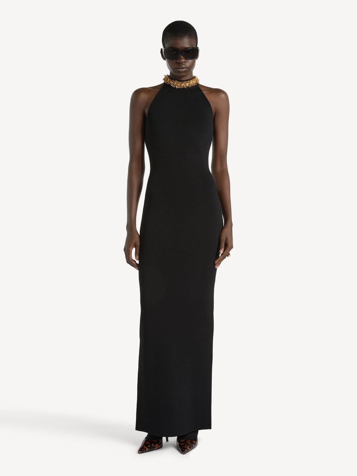 Robe longue brodée en jersey Milano - Noir