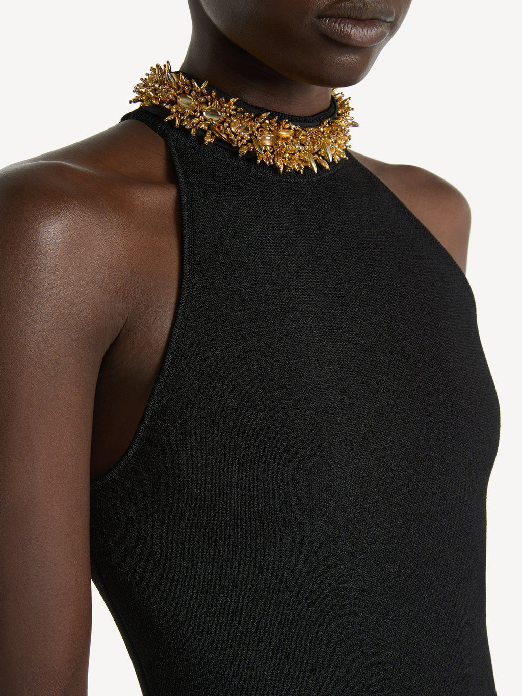 Robe longue brodée en jersey Milano - Noir