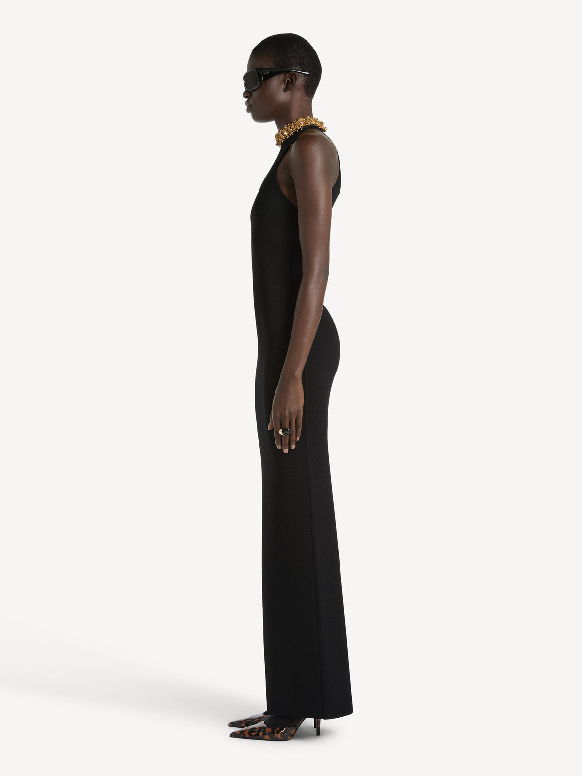 Robe longue brodée en jersey Milano - Noir