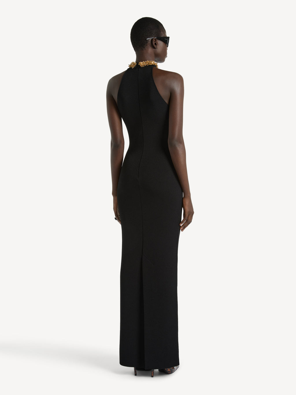 Robe longue brodée en jersey Milano - Noir