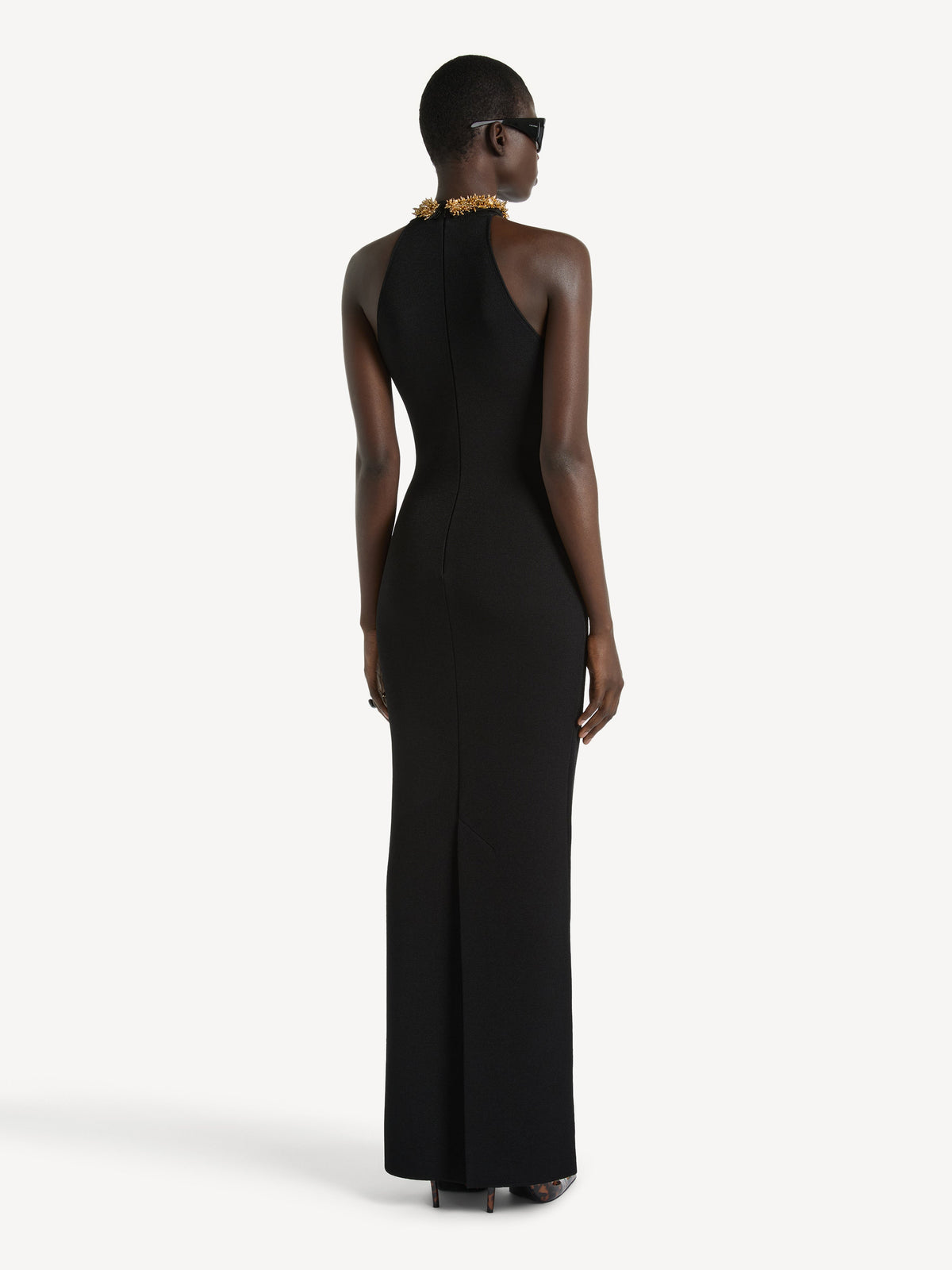 Robe longue brodée en jersey Milano - Noir