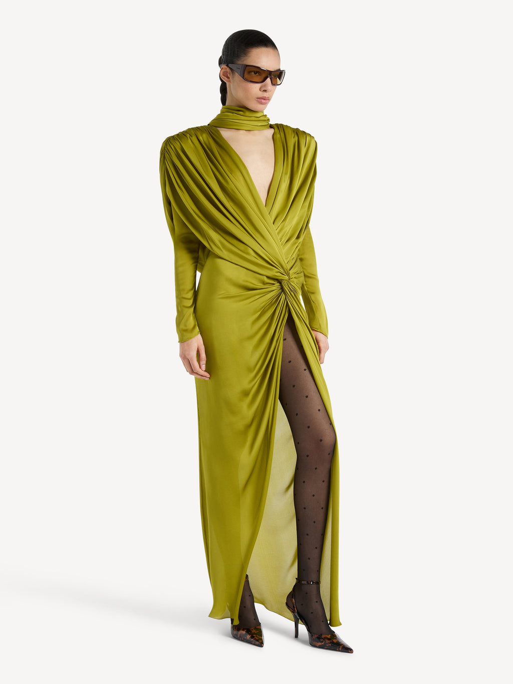 Robe longue en soie charmeuse - Vert