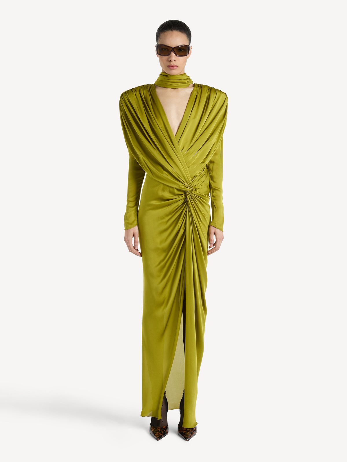 Robe longue en soie charmeuse - Vert
