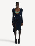 Robe nouée en velours avec brassière en dentelle - Bleu