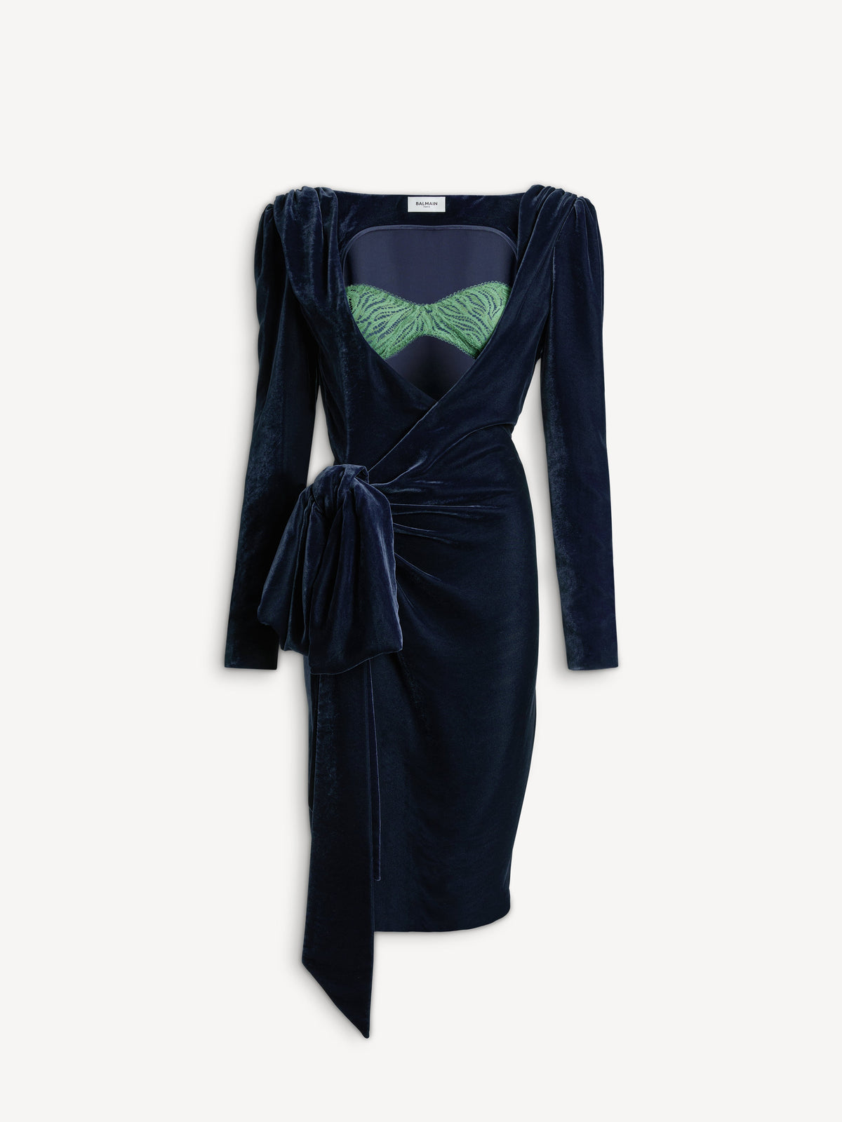 Robe nouée en velours avec brassière en dentelle - Bleu