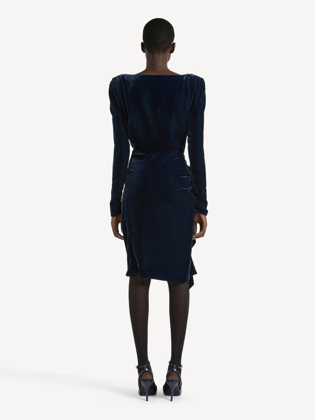 Robe nouée en velours avec brassière en dentelle - Bleu