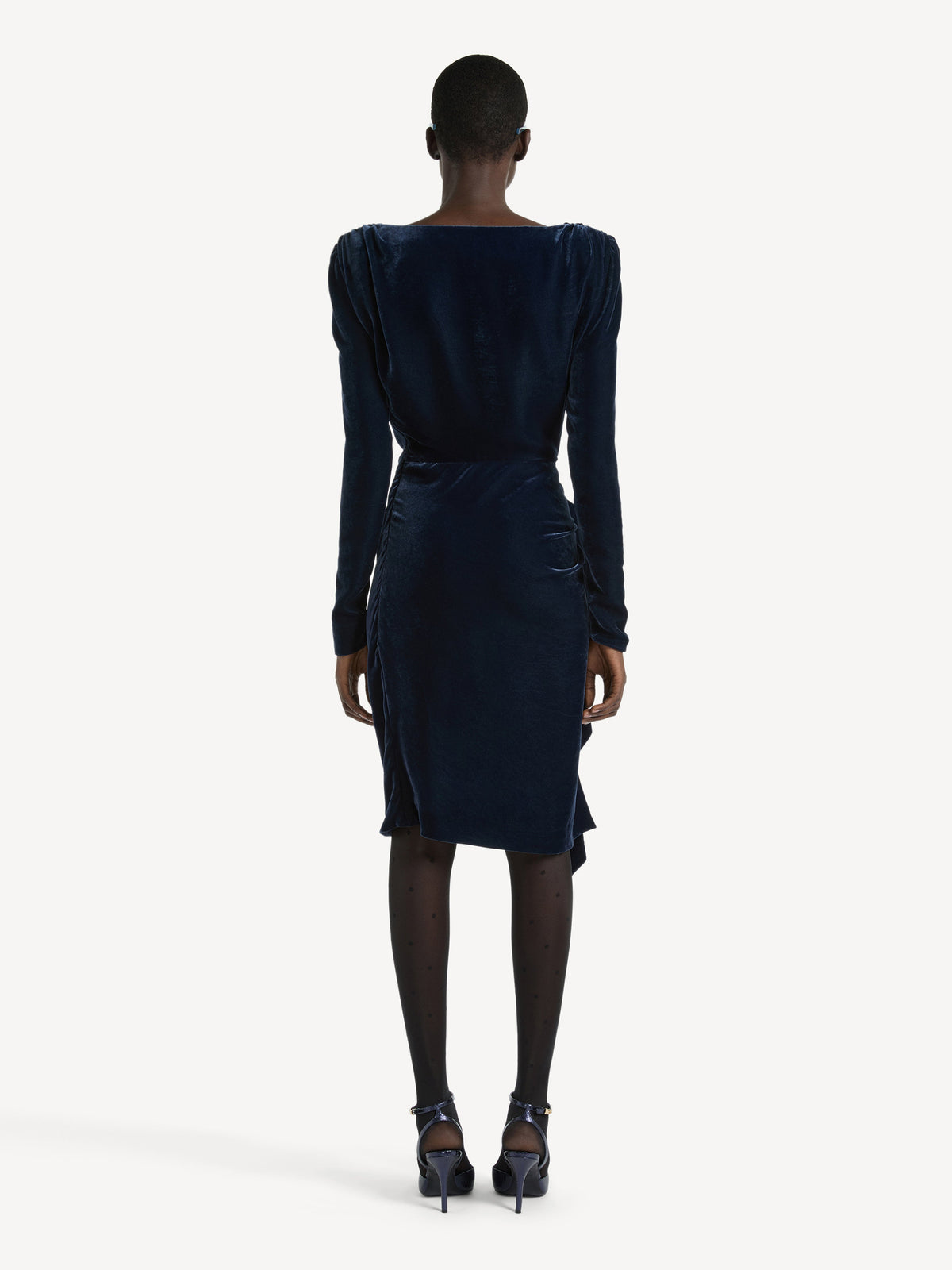 Robe nouée en velours avec brassière en dentelle - Bleu