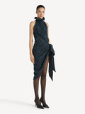 Robe drapée en jacquard cloqué - Bleu