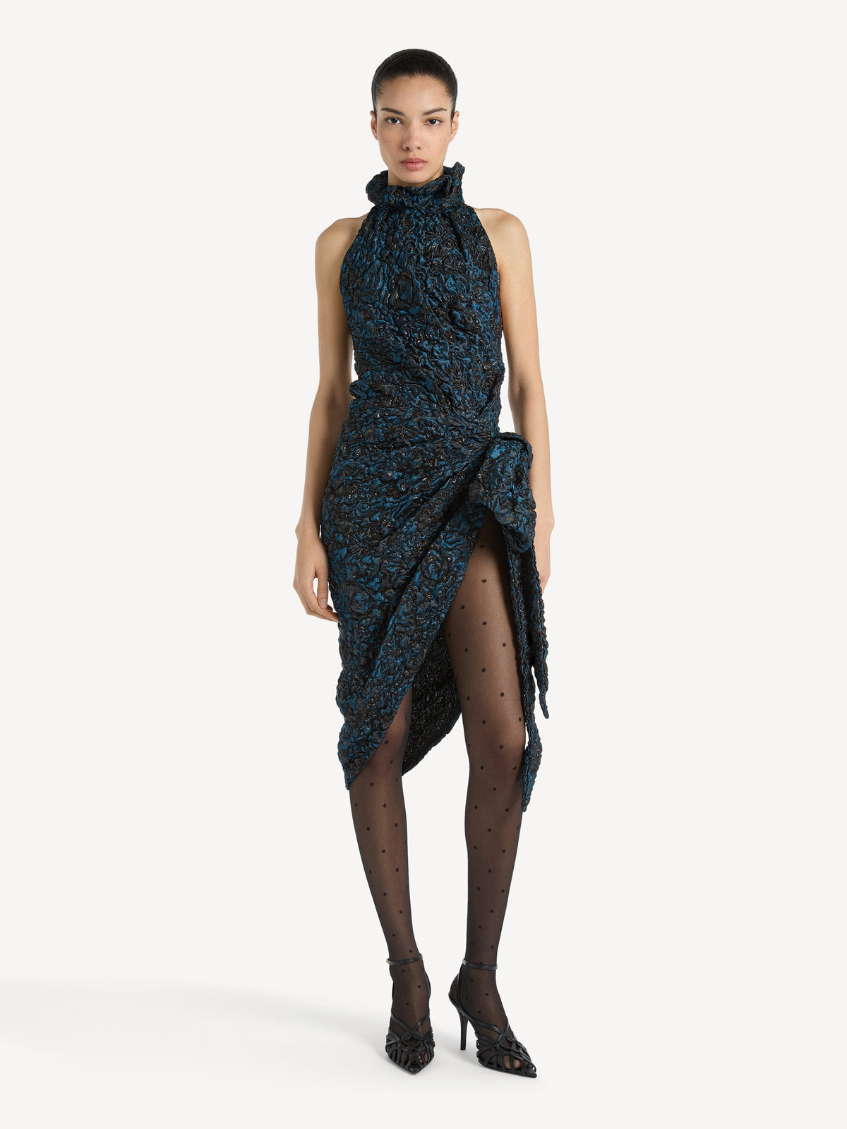 Robe drapée en jacquard cloqué - Bleu