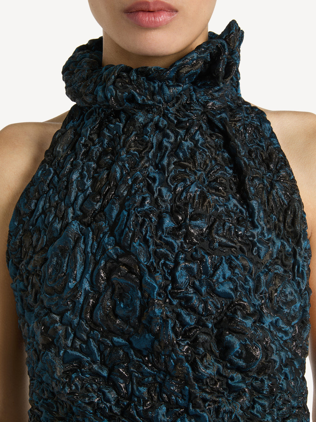 Robe drapée en jacquard cloqué - Bleu