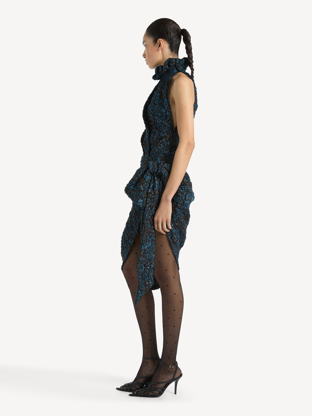 Robe drapée en jacquard cloqué - Bleu