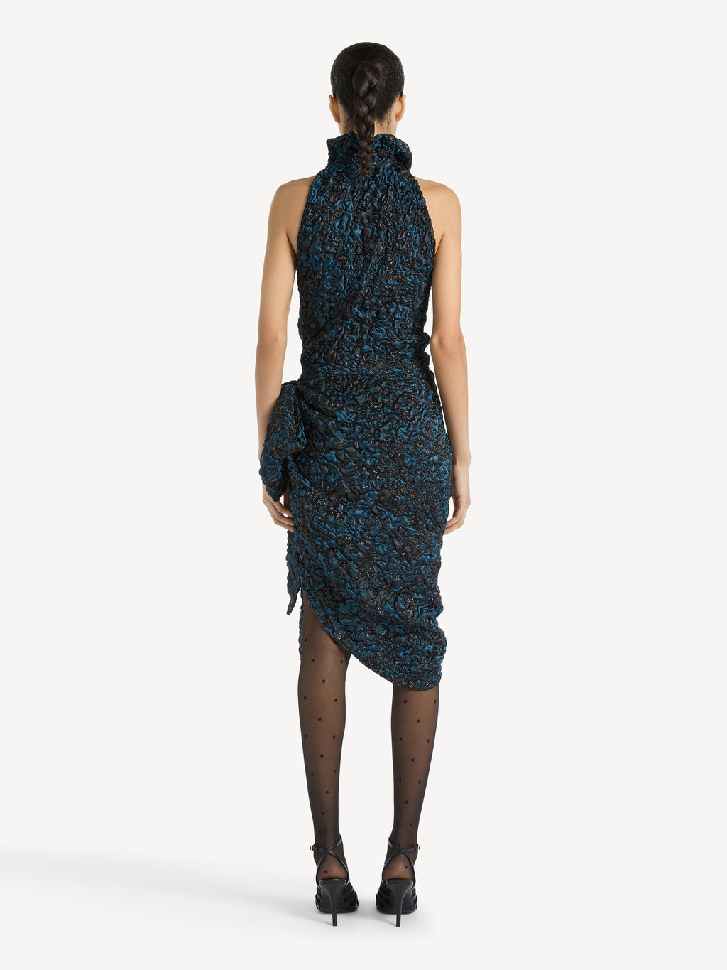 Robe drapée en jacquard cloqué - Bleu