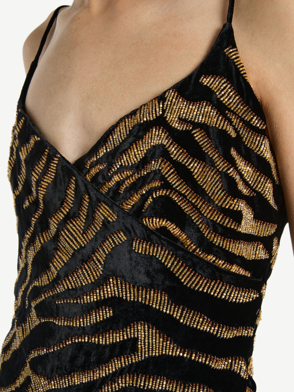 Robe brodée tigre en velours - Multicolore