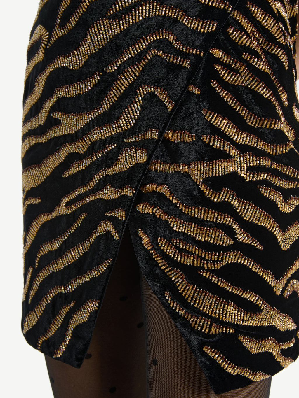 Robe brodée tigre en velours - Multicolore