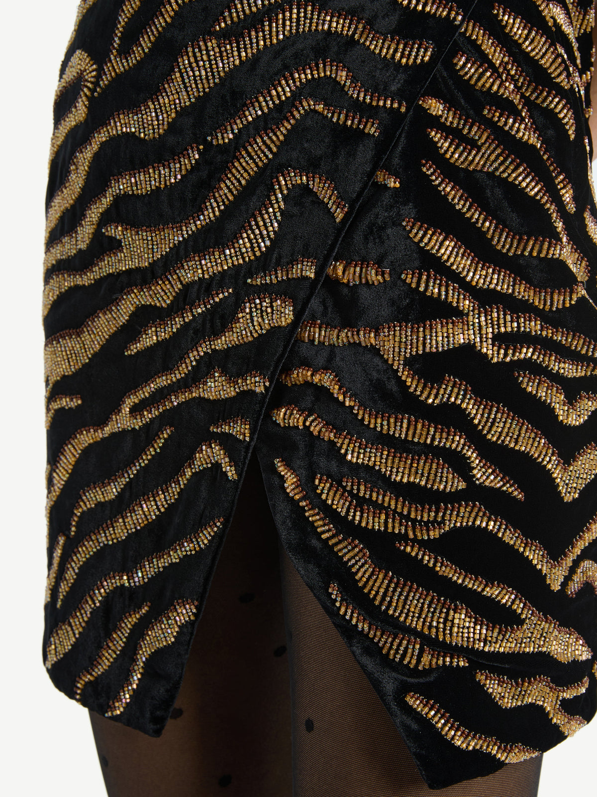 Robe brodée tigre en velours - Multicolore