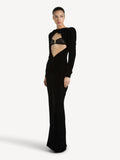 Robe longue en velours et dentelle - Noir