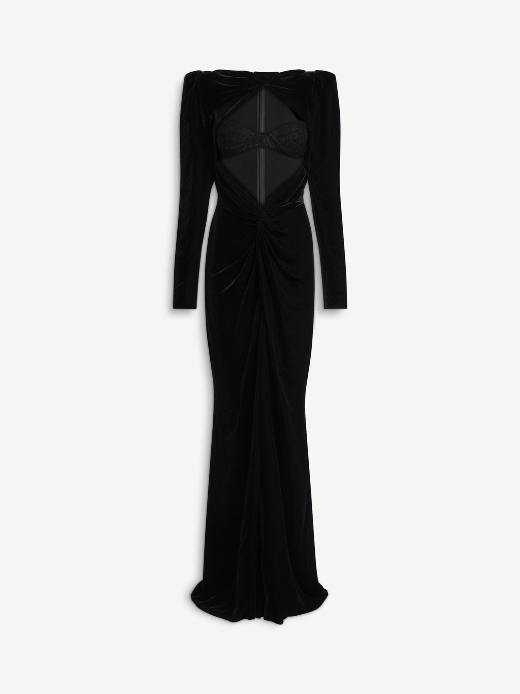 Robe longue en velours et dentelle - Noir