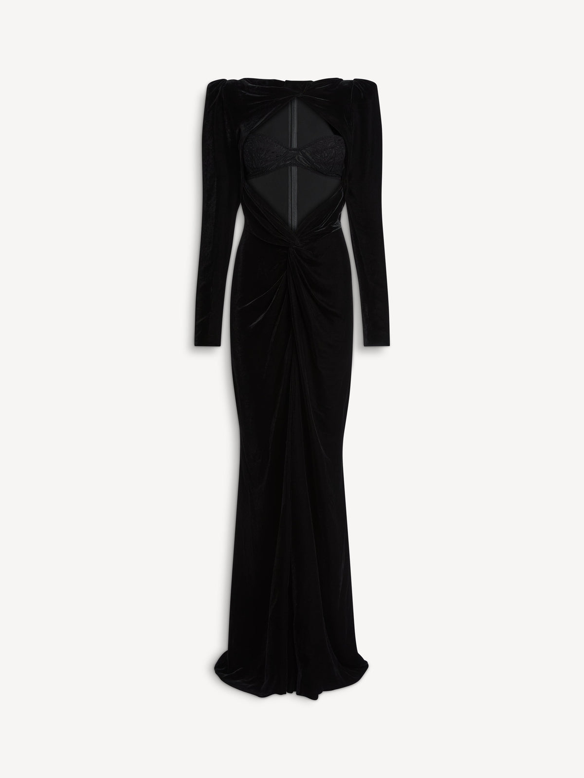 Robe longue en velours et dentelle - Noir