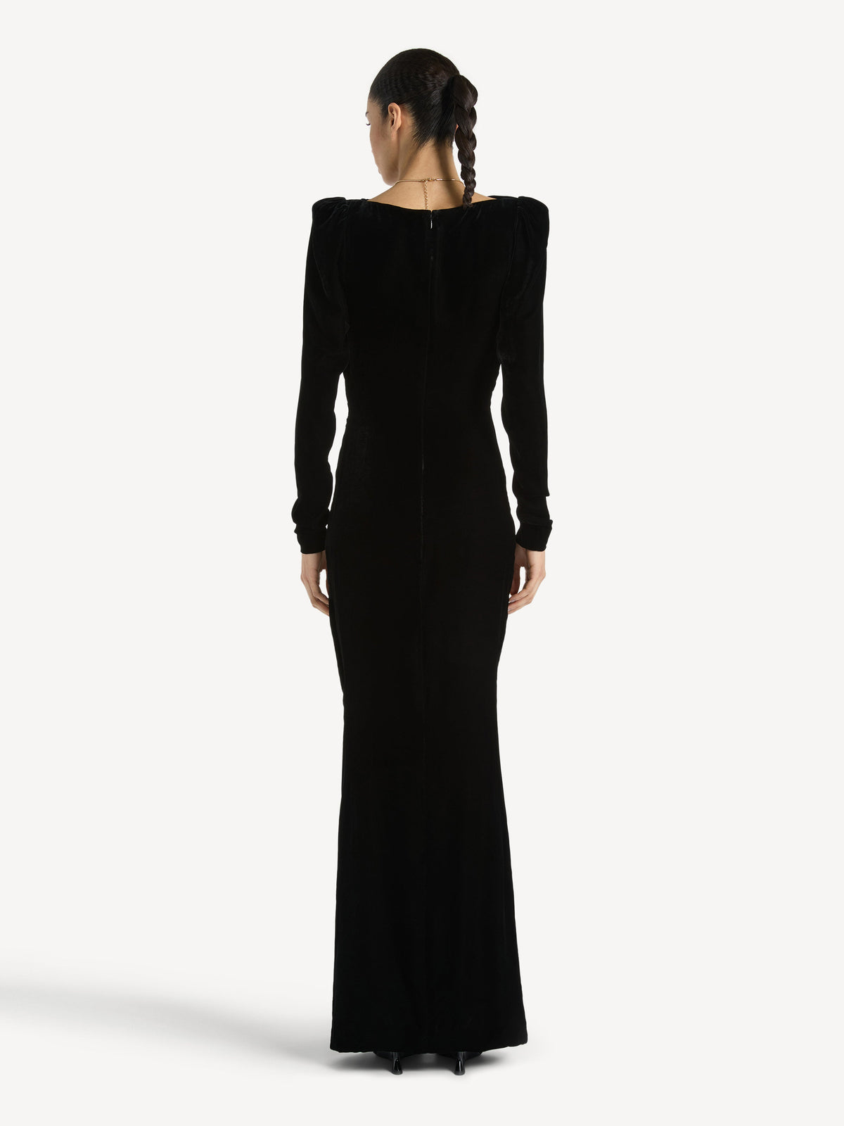 Robe longue en velours et dentelle - Noir