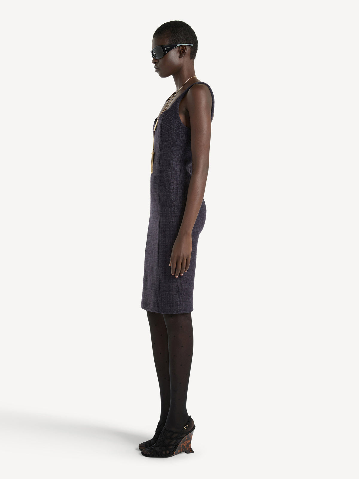 Robe à fines bretelles en tweed - Bleu