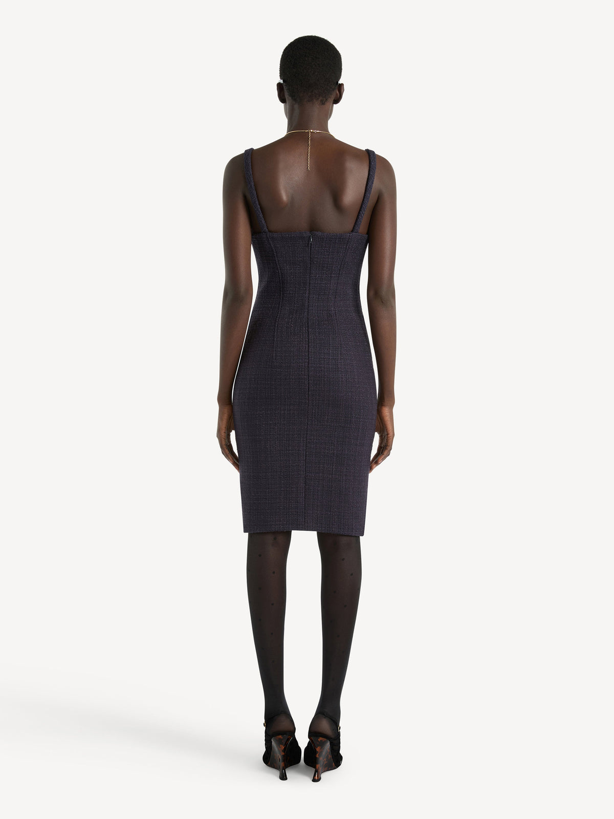 Robe à fines bretelles en tweed - Bleu