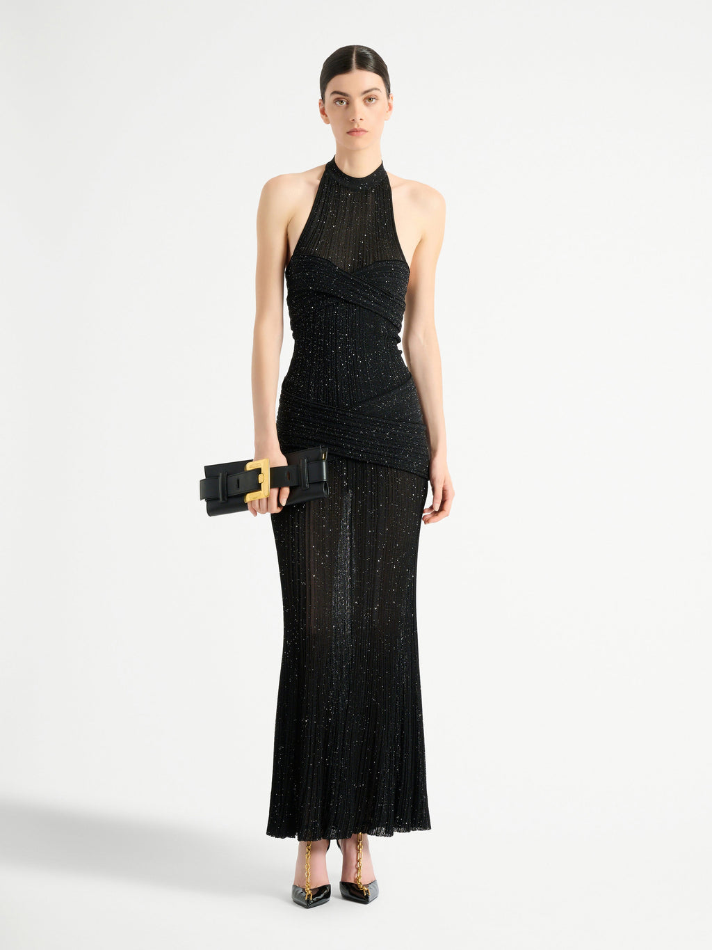 Robe longue en maille Fléchage - Noir