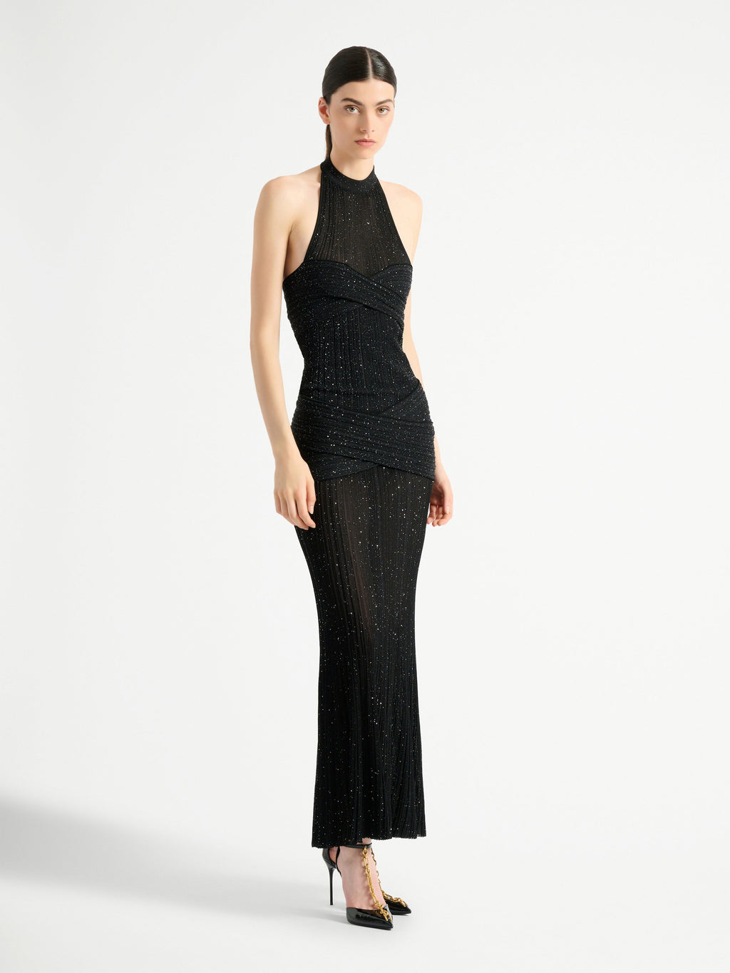 Robe longue en maille Fléchage - Noir