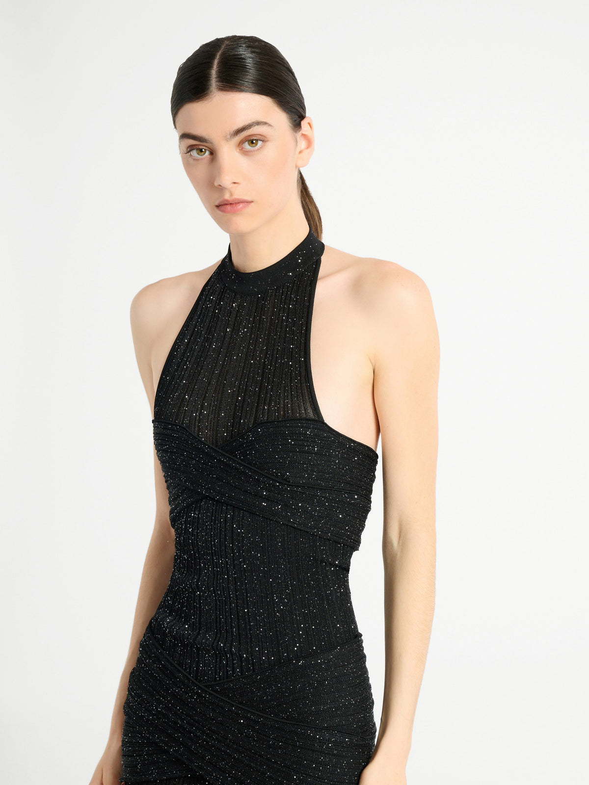 Robe longue en maille Fléchage - Noir