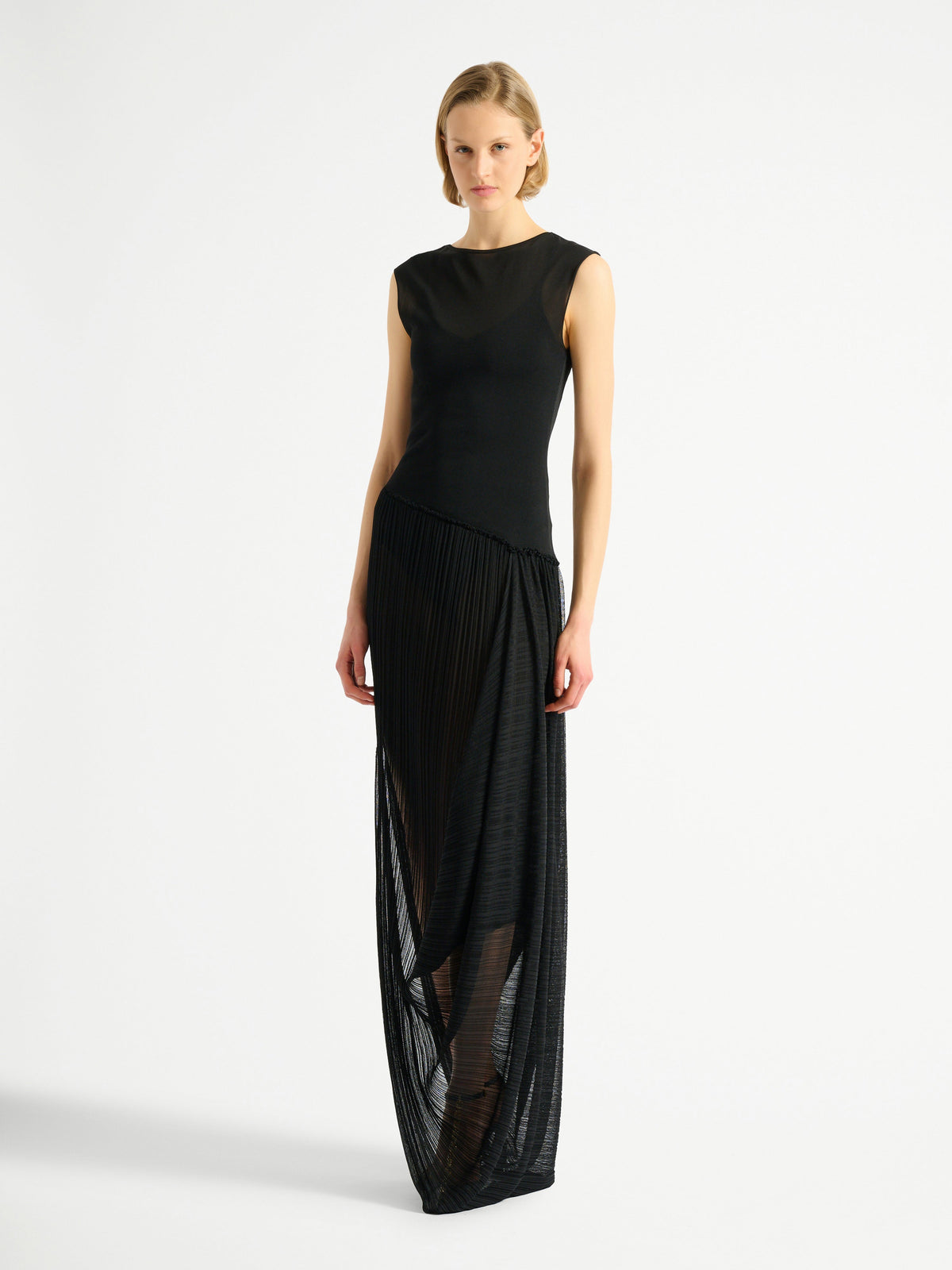 Robe longue drapée en viscose - Noir