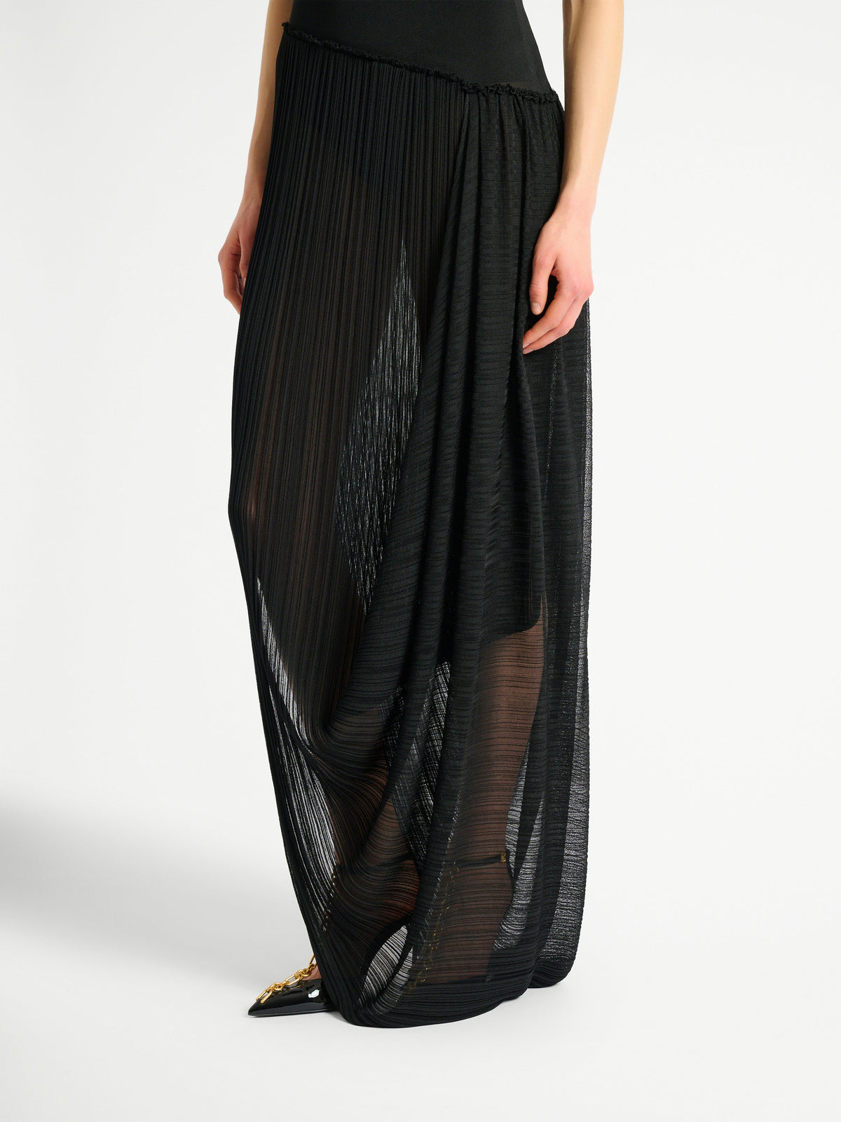 Robe longue drapée en viscose - Noir