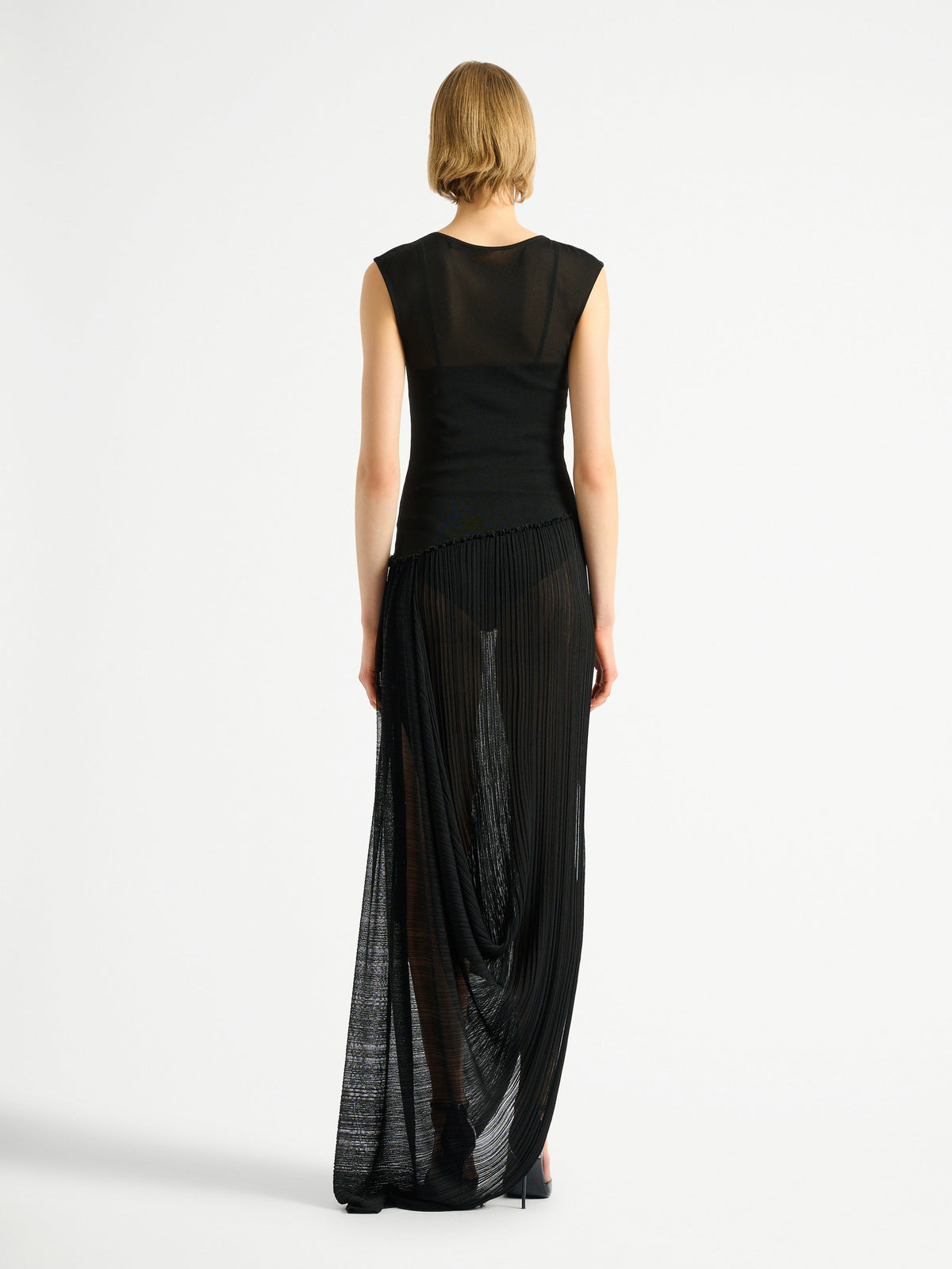 Robe longue drapée en viscose - Noir
