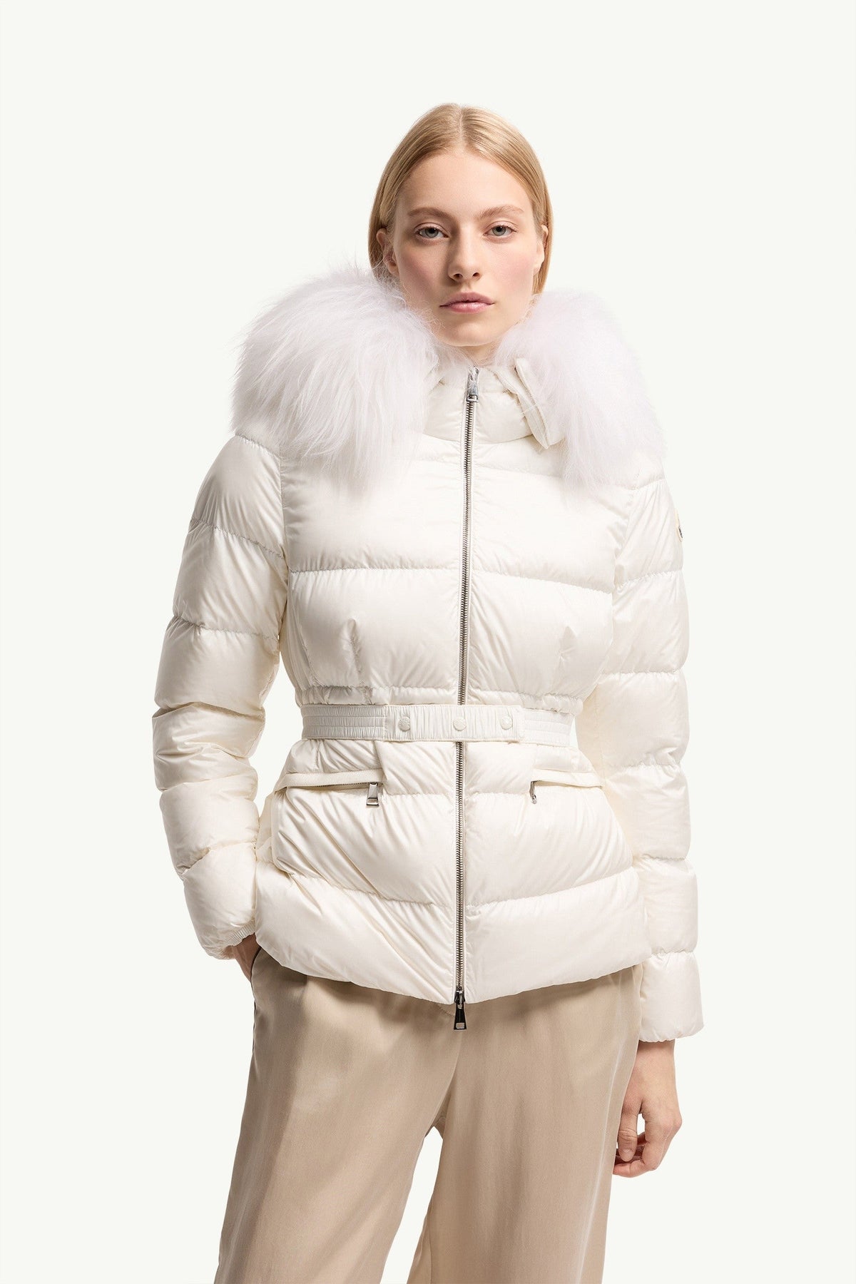 Doudoune courte à capuche bordée de shearling Boed - Blanc