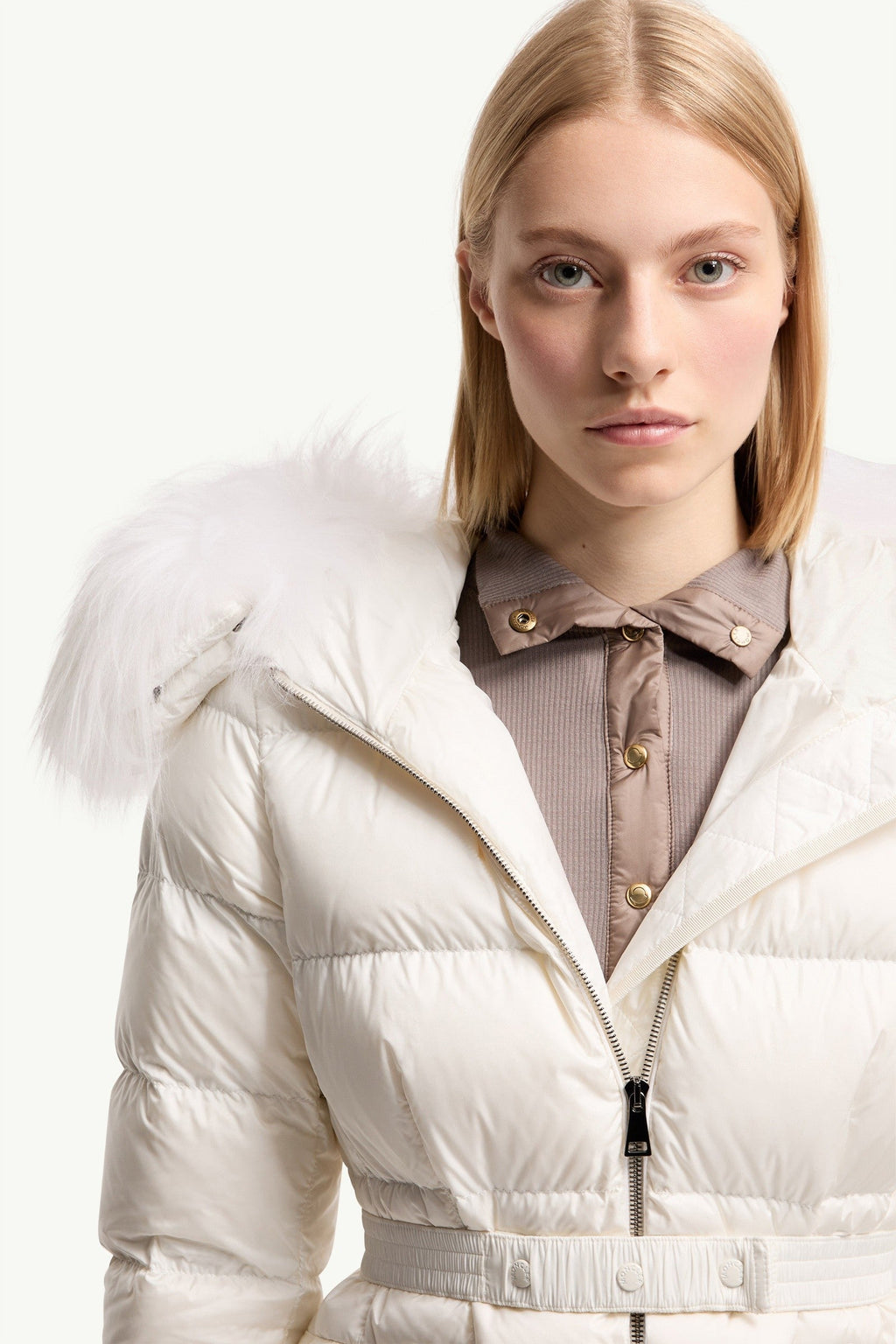 Doudoune courte à capuche bordée de shearling Boed - Blanc