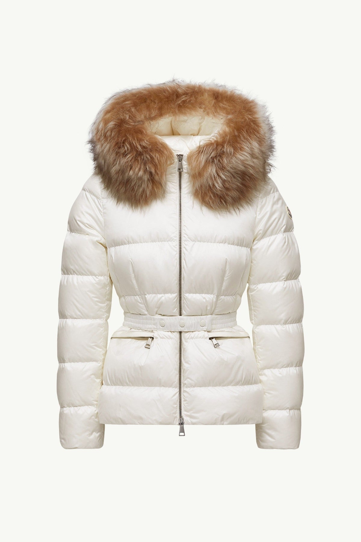 Doudoune courte à capuche bordée de shearling Boed - Blanc et Beige