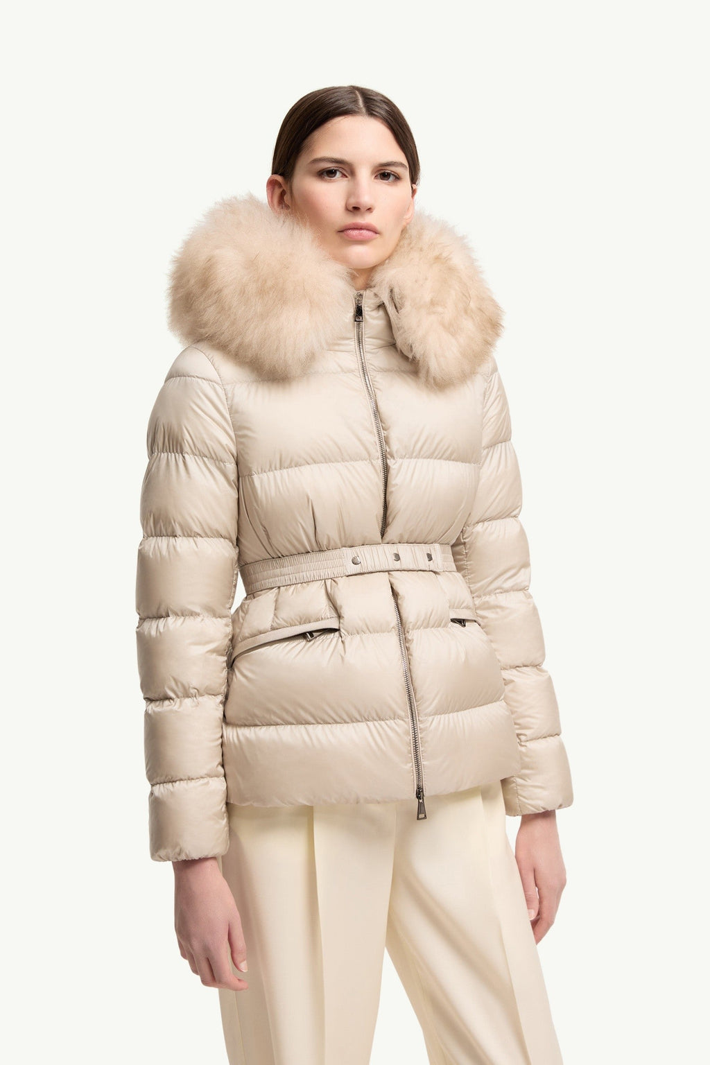 Doudoune courte à capuche bordée de shearling Boed - Beige Clair