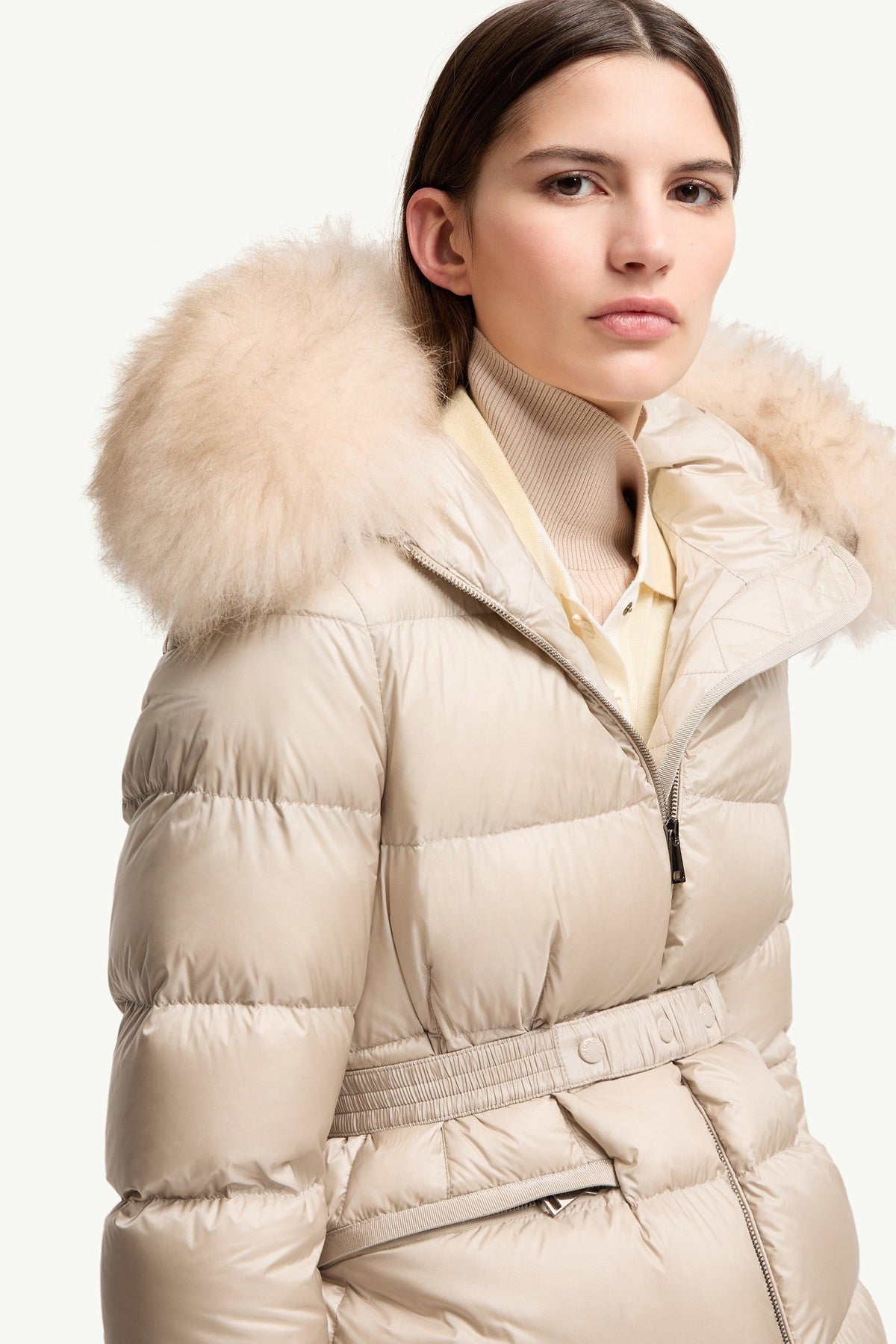 Doudoune courte à capuche bordée de shearling Boed - Beige Clair