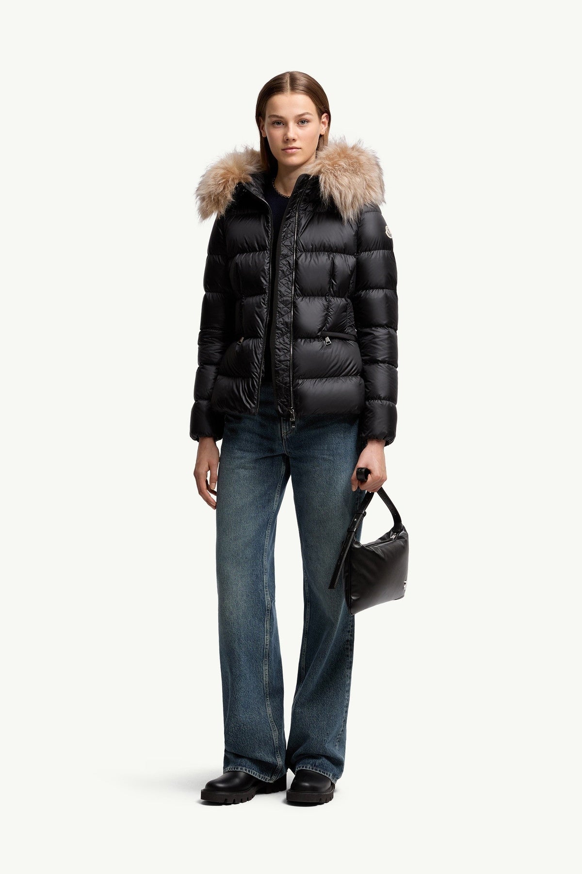 Doudoune courte à capuche bordée de shearling Boed - Noir & Beige